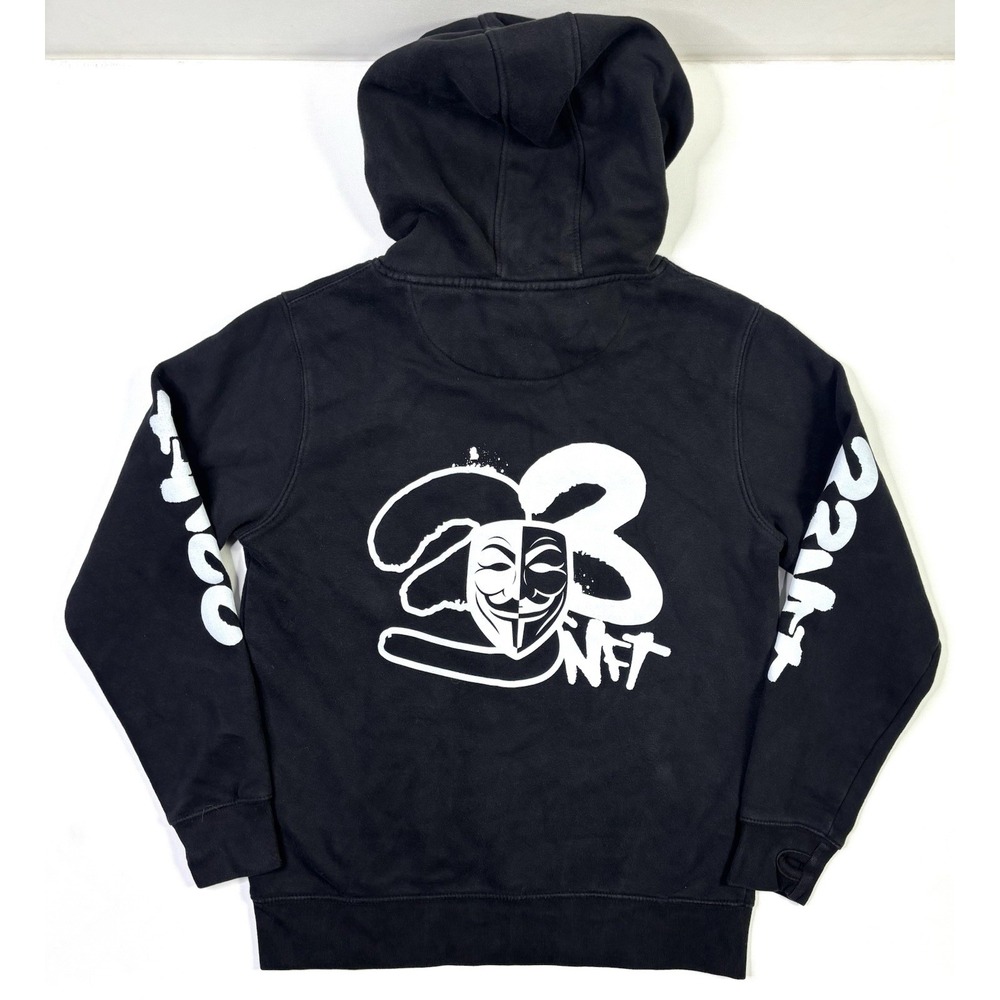 33NFT Hoodie Mens Medium Black Fawkes Mask Graphic Streetwear Pullover
